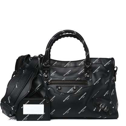 Balenciaga Veau Allover Logo Classic Hardware S City Black White 1 of 4