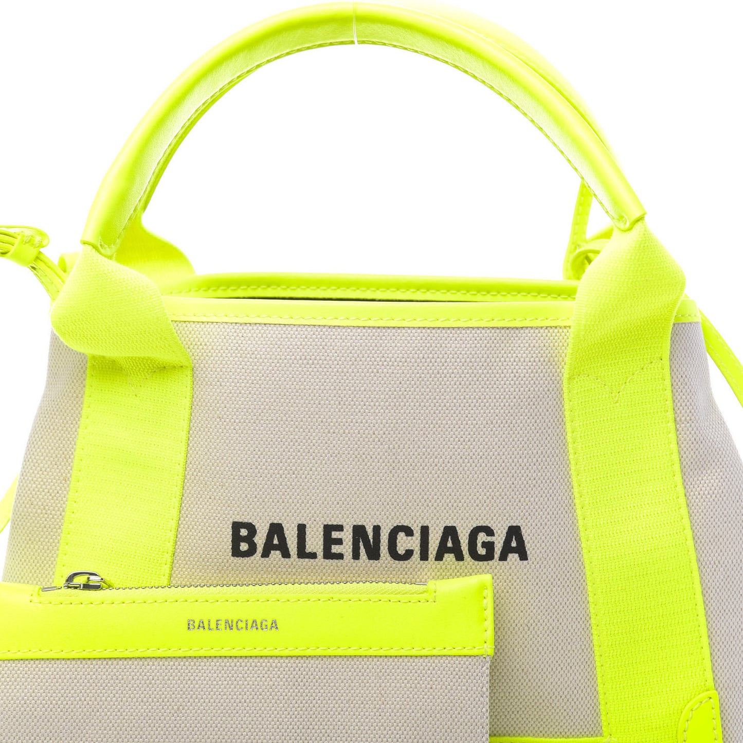 Cotton Canvas Satin Calfskin Navy Cabas XS Natural Fluo Yellow