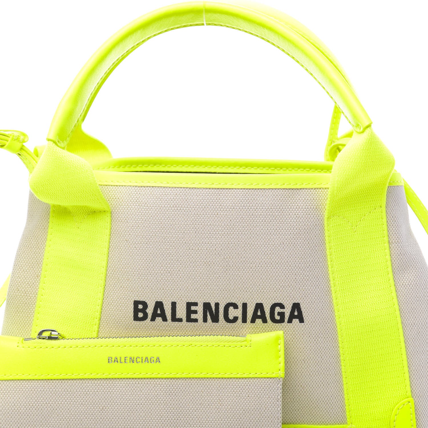Balenciaga Cotton Canvas Satin Calfskin Navy Cabas XS Natural Fluo Yellow 8 of 10