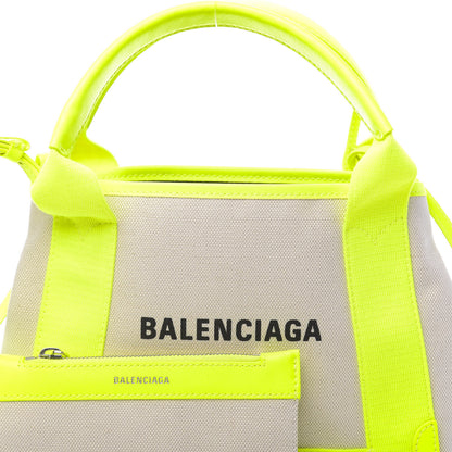 Balenciaga Cotton Canvas Satin Calfskin Navy Cabas XS Natural Fluo Yellow 8 of 10