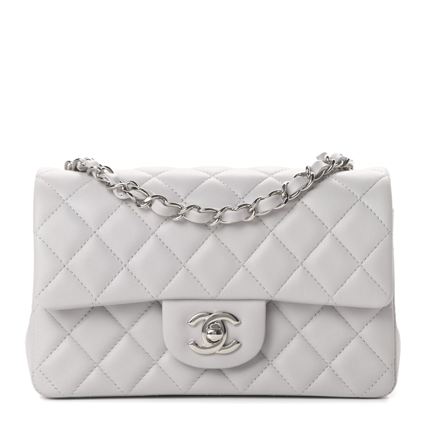 Lambskin Quilted Mini Rectangular Flap Grey