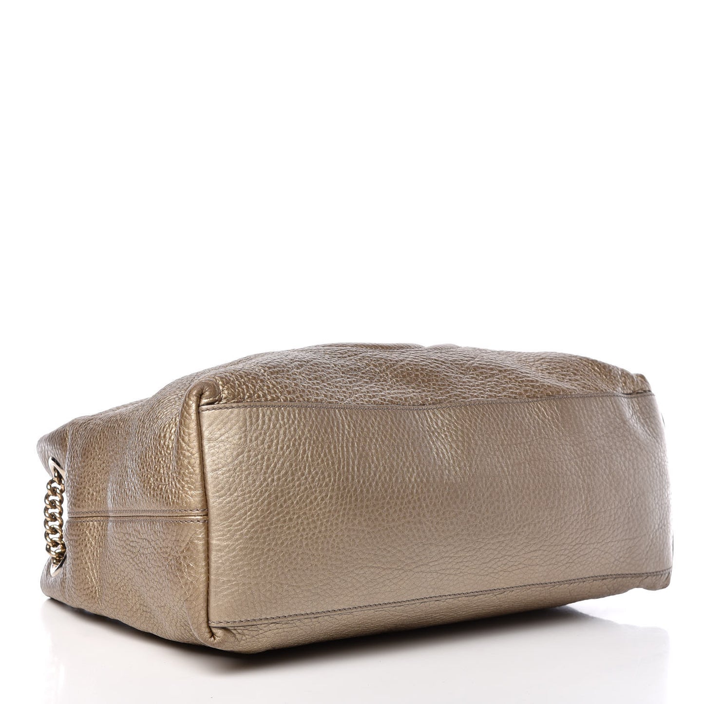 Metallic Pebbled Calfskin Medium Soho Chain Shoulder Bag Golden Beige