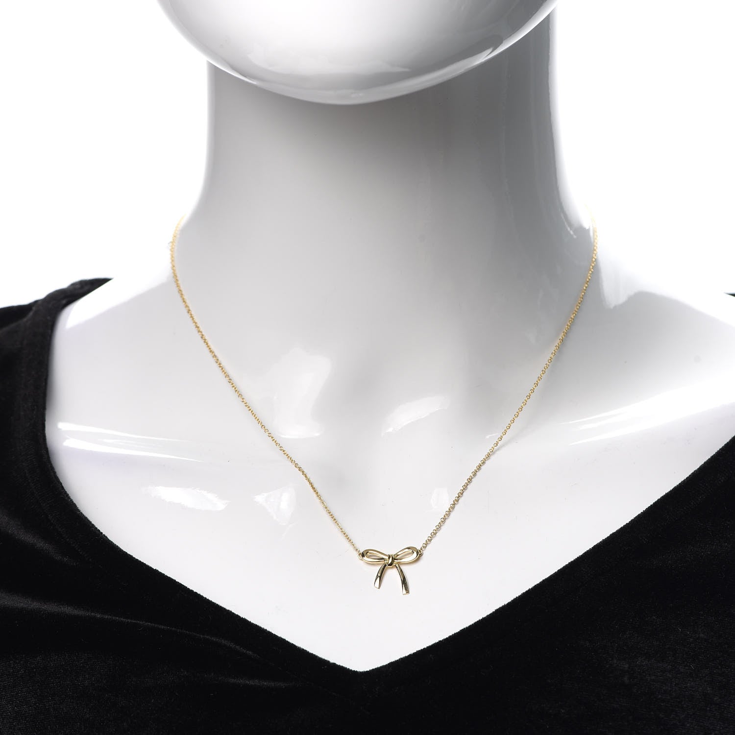 Tiffany 18K Yellow Gold Mini Bow Pendant Necklace 2 of 6