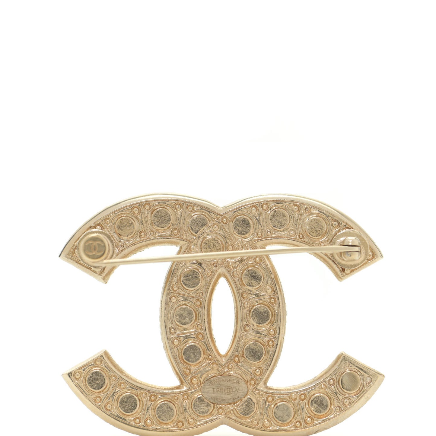 Pearl Crystal CC Brooch Gold