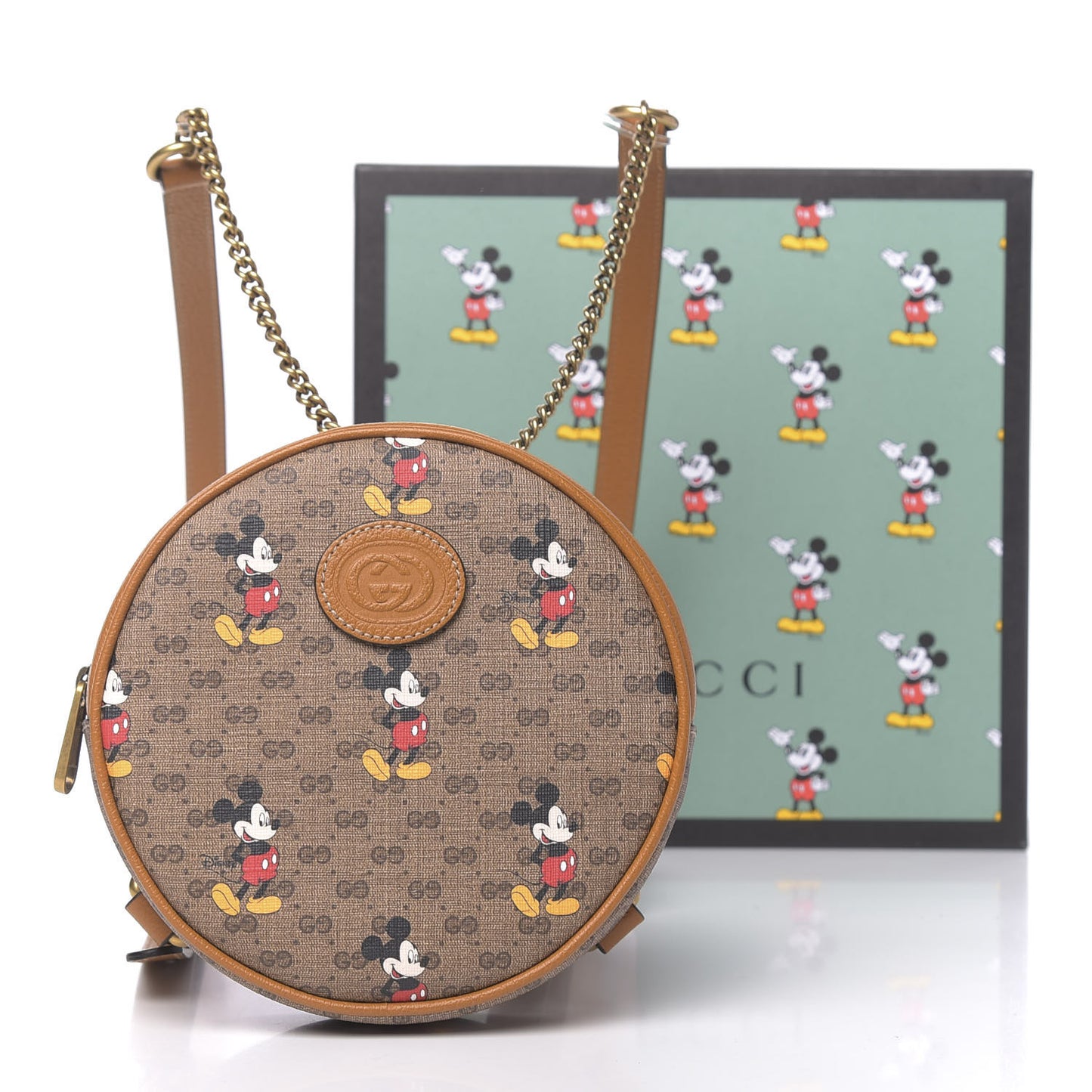 X DISNEY Mini Vintage GG Supreme Monogram Mickey Mouse Round Backpack Beige Vintage Sun Oil