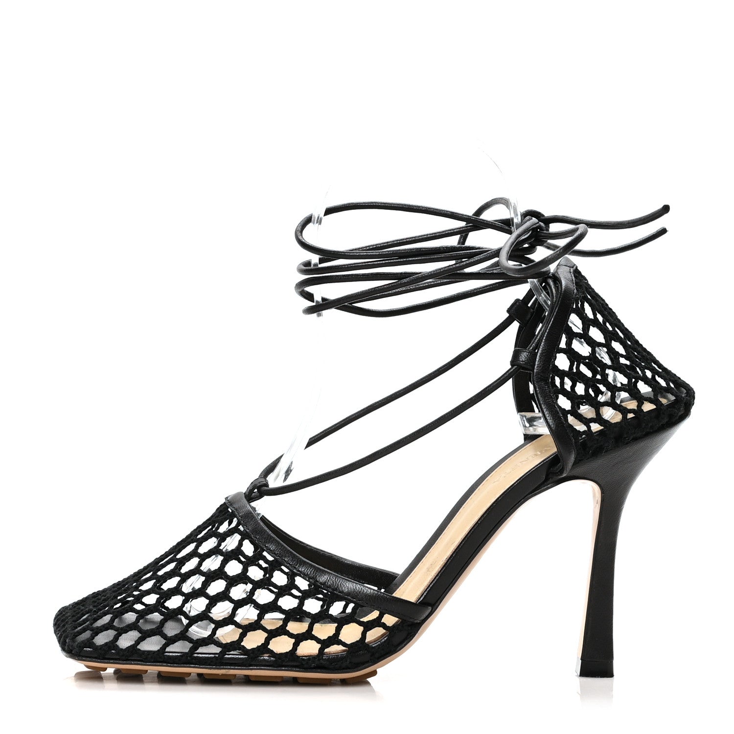 Bottega Veneta Mesh Nappa Stretch Ankle Tie 90mm Sandals 39 Black 1 of 7