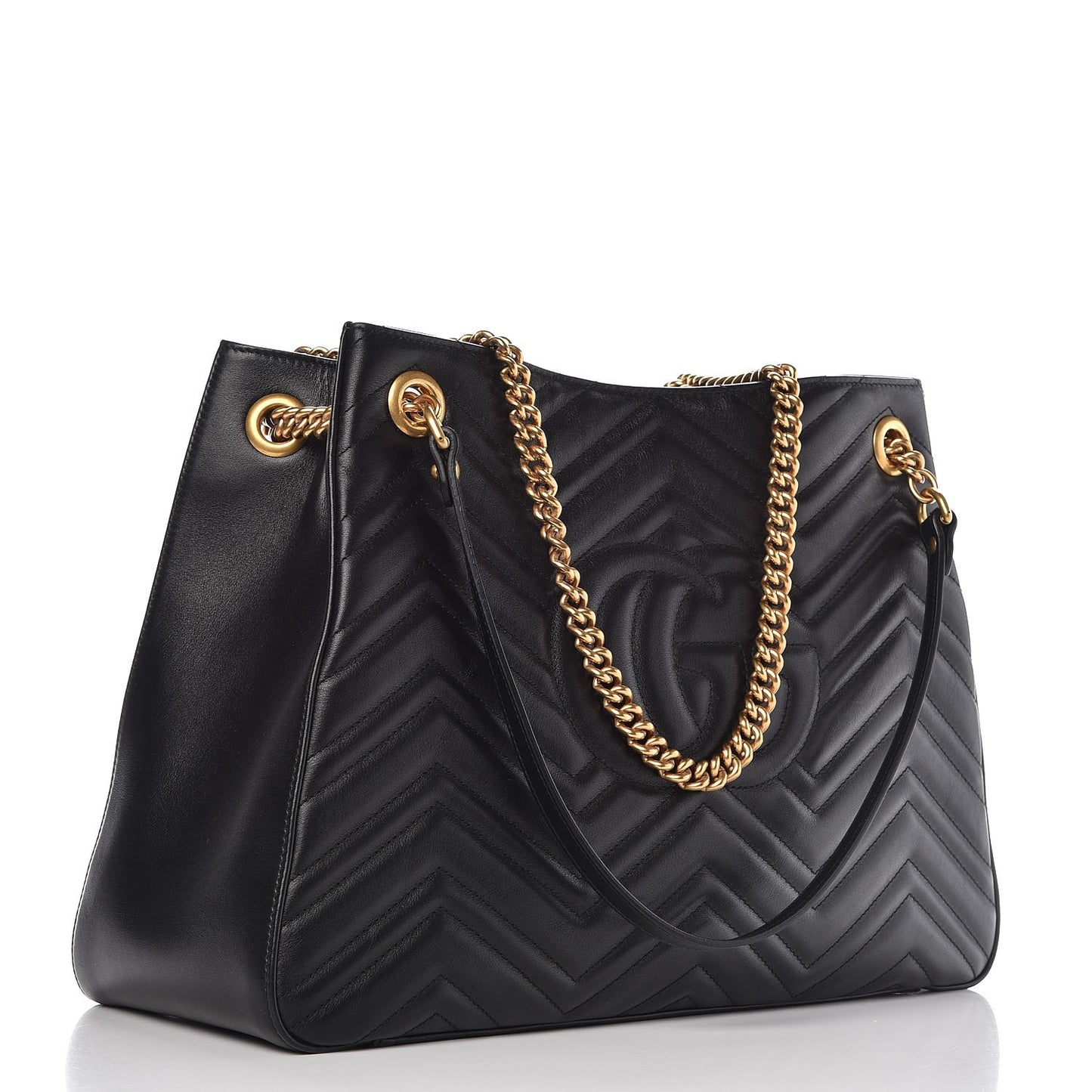 Calfskin Matelasse Medium GG Marmont Shoulder Tote Bag Black