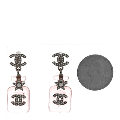 Chanel Resin Crystal CC Star Perfume Bottle Drop Earrings Silver Pink 2 of 5