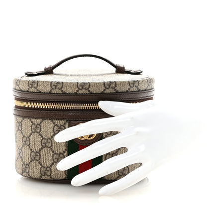 Gucci GG Supreme Monogram Textured Calfskin Web Ophidia Vanity Cosmetic Case Beige Ebony New Acero 2 of 7