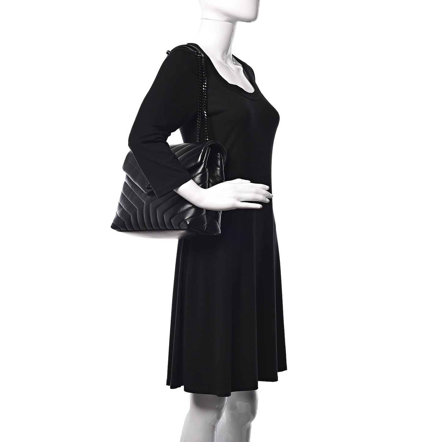 Calfskin Y Quilted Monogram Medium Loulou Chain Satchel Black