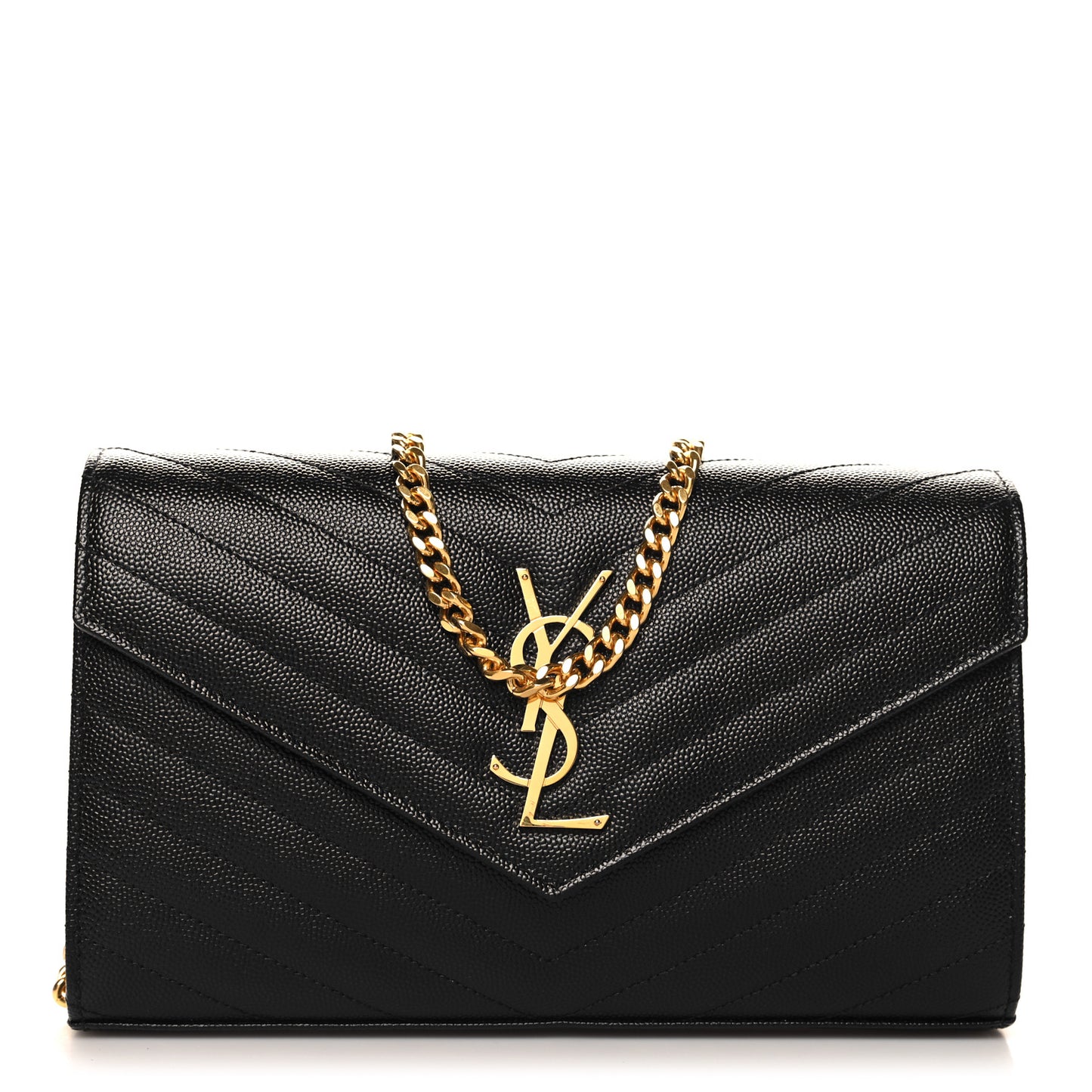 Grain De Poudre Matelasse Chevron Monogram Chain Wallet Black