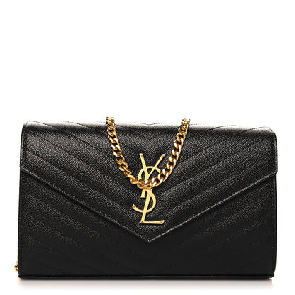 Saint Laurent Grain De Poudre Matelasse Chevron Monogram Chain Wallet Black 1 of 11