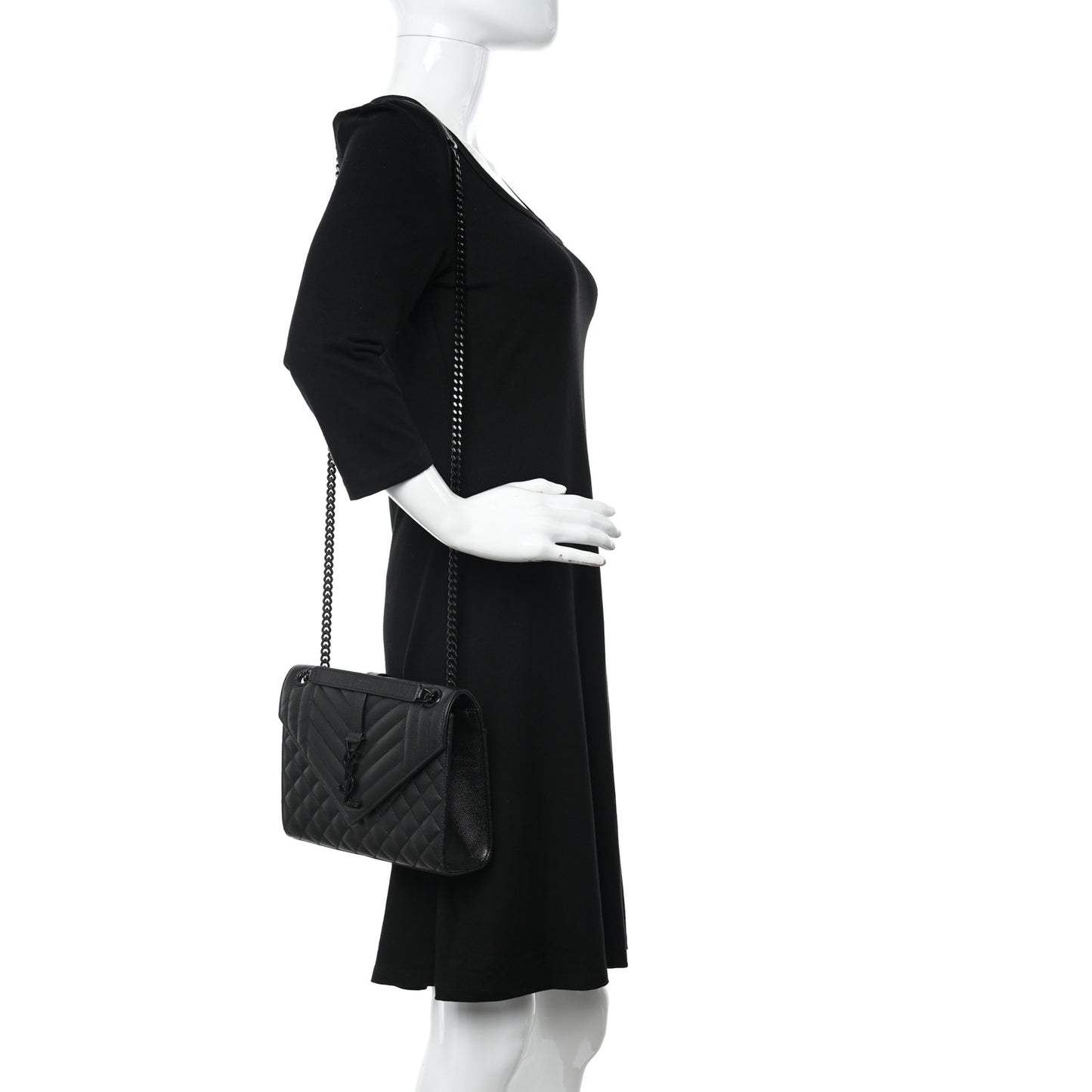 Grain De Poudre Textured Mixed Matelasse Triquilt Medium Monogram Monochrome Satchel Black