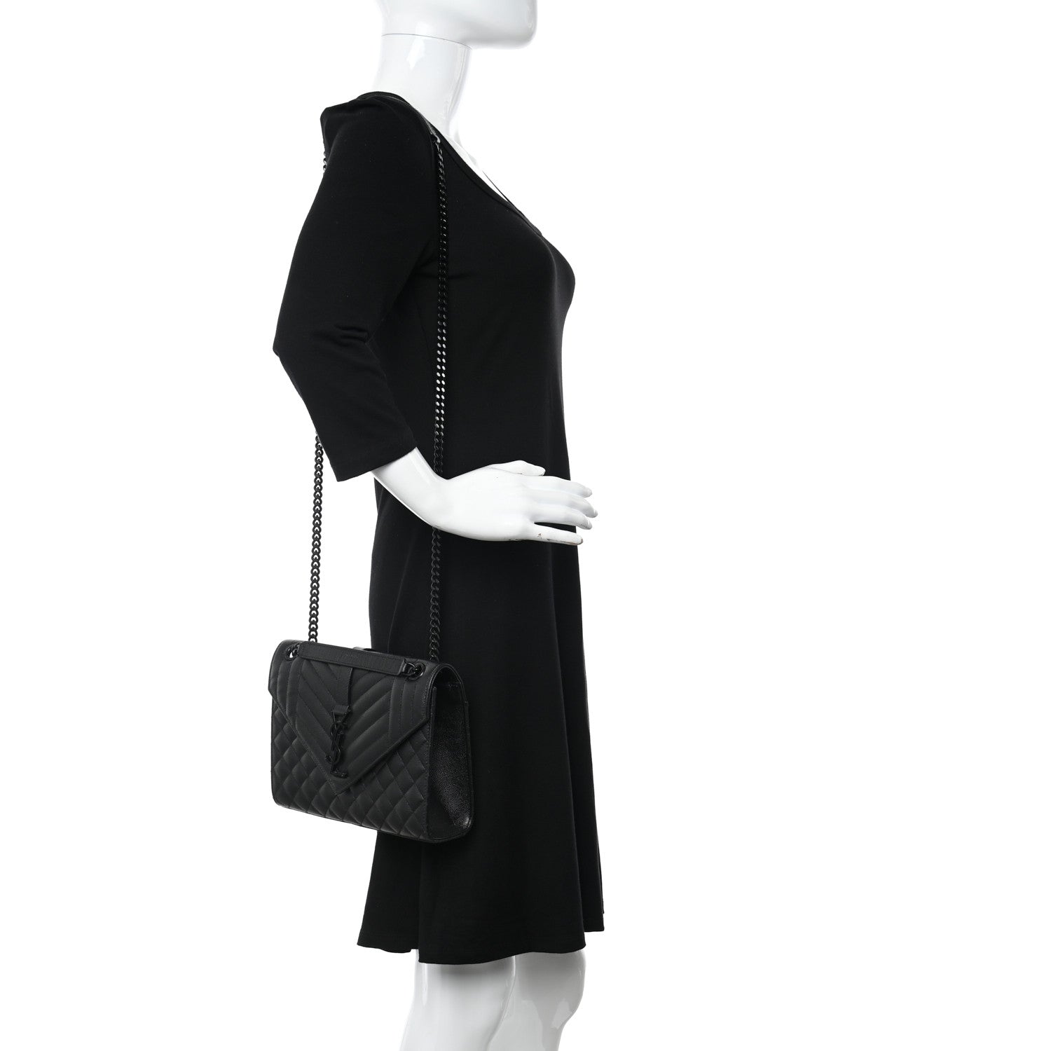 Saint Laurent Grain De Poudre Textured Mixed Matelasse Triquilt Medium Monogram Monochrome Satchel Black 2 of 11