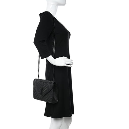 Saint Laurent Grain De Poudre Textured Mixed Matelasse Triquilt Medium Monogram Monochrome Satchel Black 2 of 11