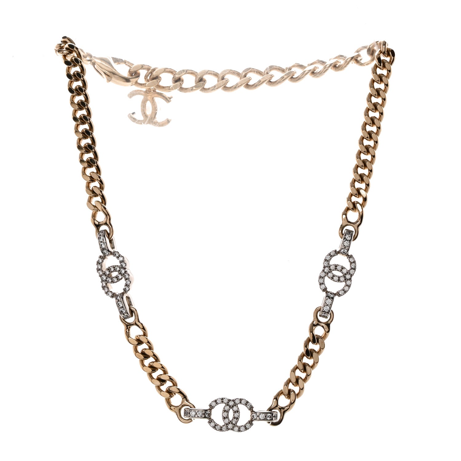Chanel Crystal CC Chain Links Choker Necklace Gold 3 of 5