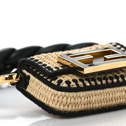 Fendi Straw Shiny Nappa Woven Nano Baguette Maxi Handle Charm Natural Black 6 of 7