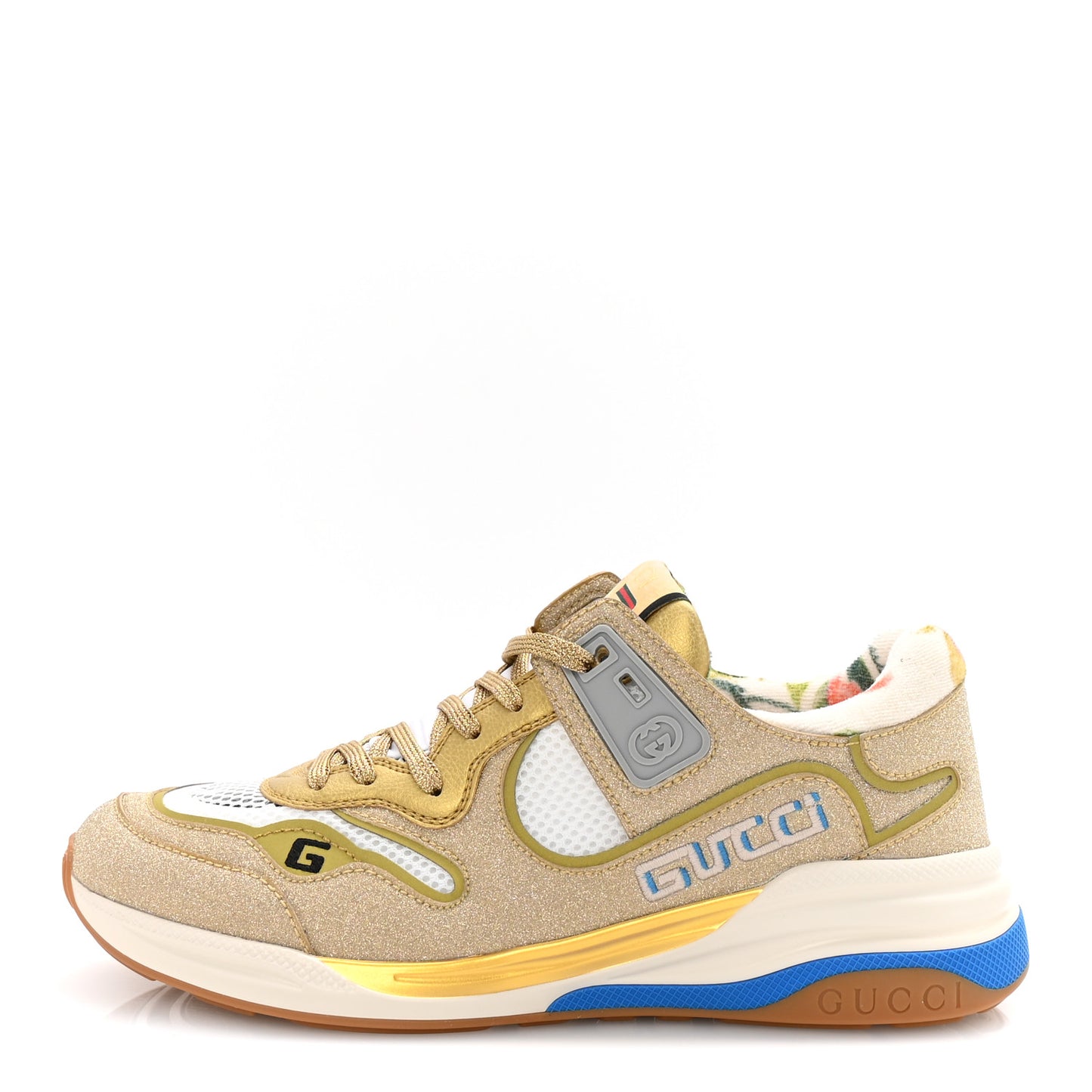 Metallic Calfskin Glitter Mesh Womens Ultrapace Sneakers 38 Gold