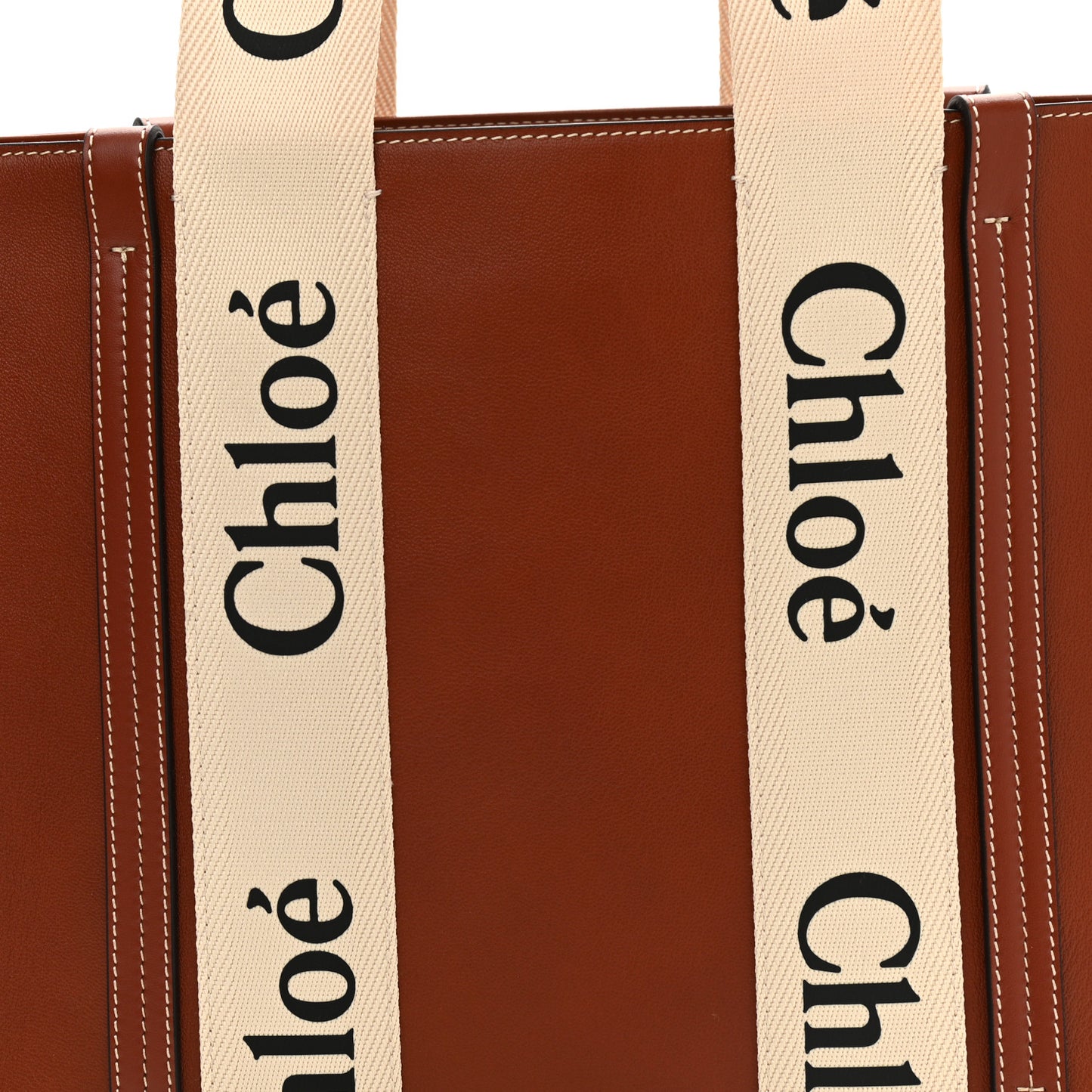 Calfskin Medium Woody Ribbon Tote Sepia Brown