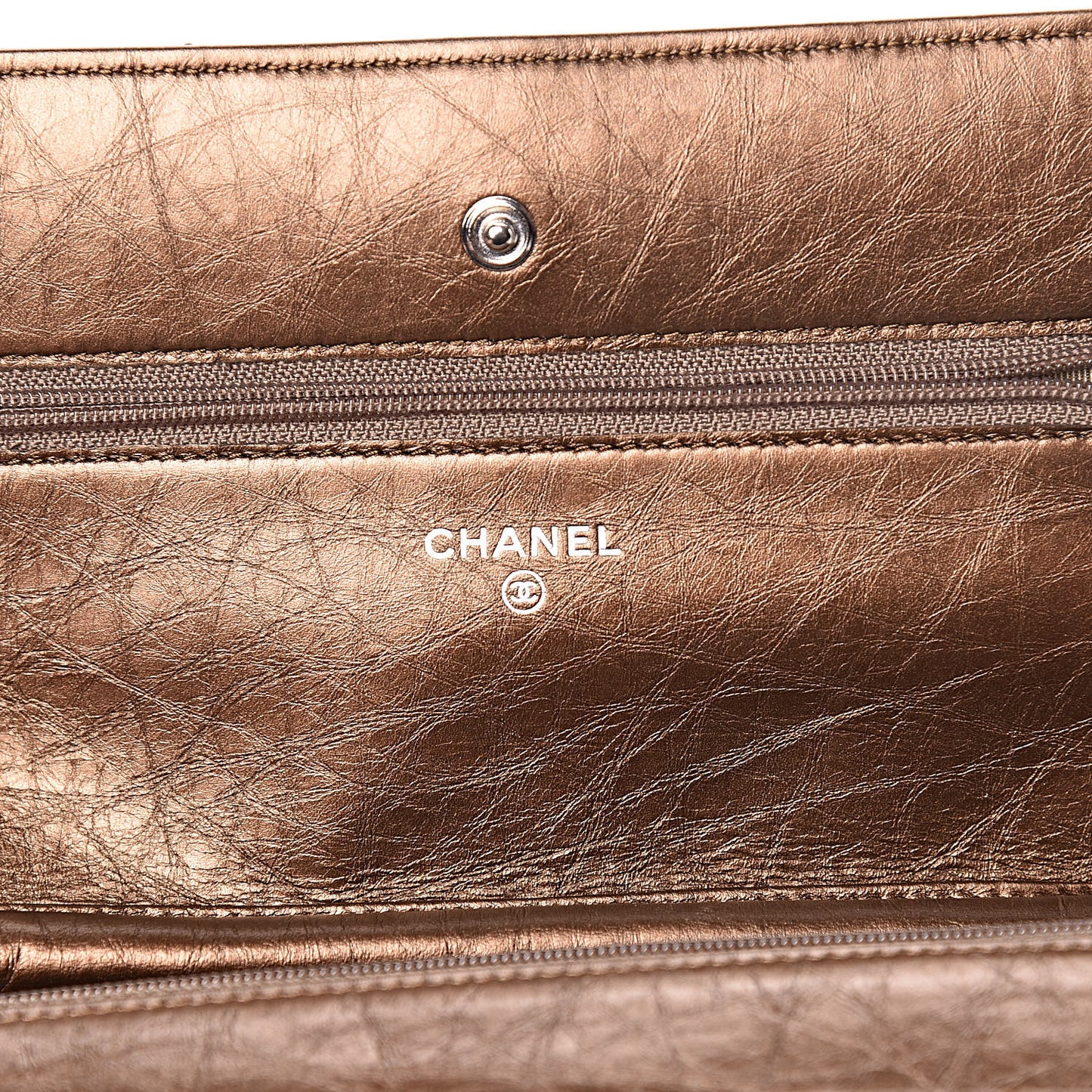 Metallic Aged Calfskin Quilted Reissue Wallet On Chain WOC Bronze
