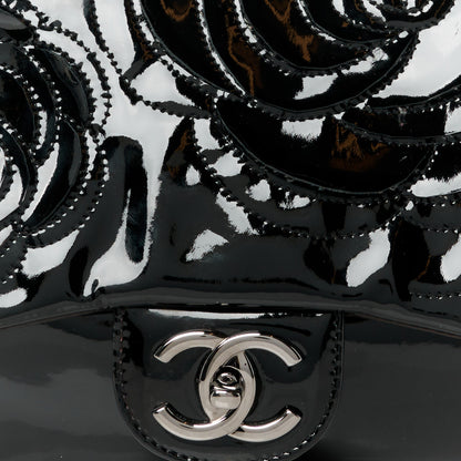 Chanel Patent Tweed Camellia Petals Large Flap Black 10 of 14