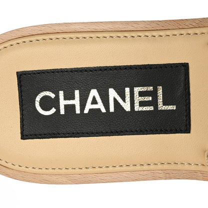 Chanel Lambskin Quilted CC Slip On Platform Sandals 39 Beige 7 of 9