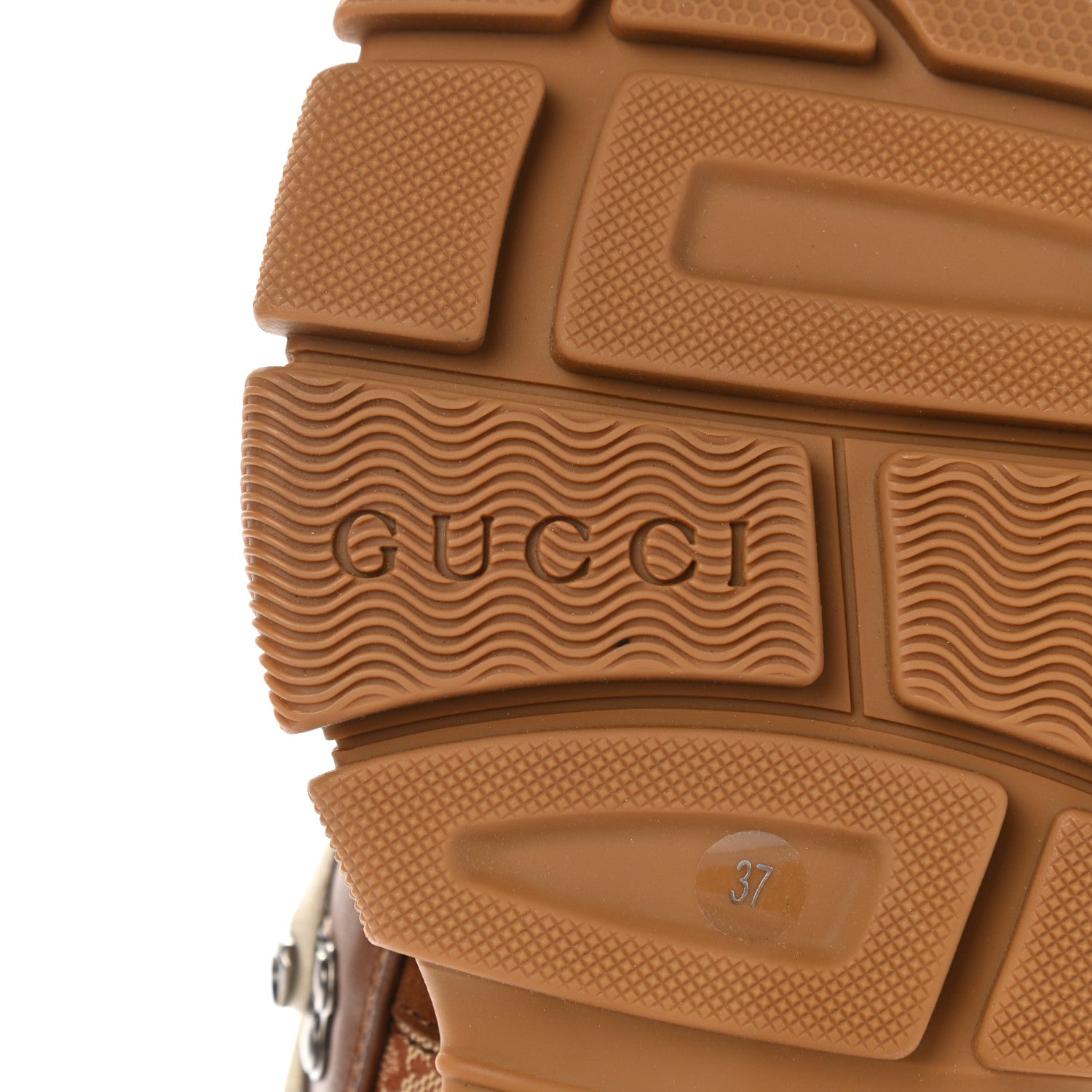 Gucci X SEGA Suede Calfskin GG Monogram Womens Flashtrek High-Top Sneakers 37 New Cuir Beige Ruggine 6 of 14