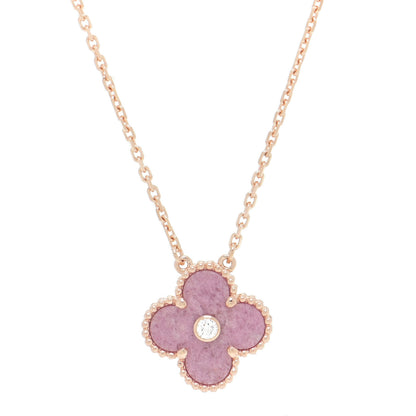 Van Cleef & Arpels 18K Rose Gold Diamond Rhodonite Vintage Alhambra Pendant Necklace 4 of 6