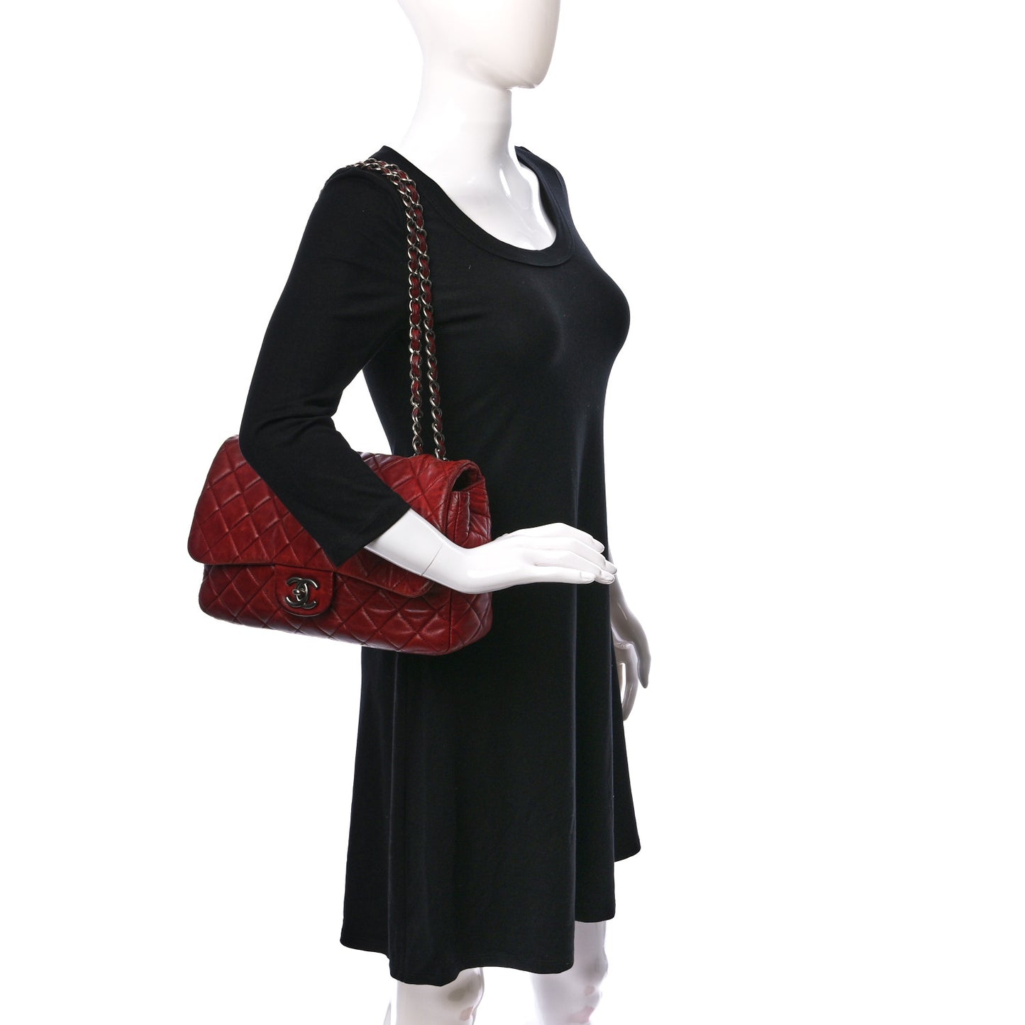Lambskin Quilted Jumbo Single Flap Dark Red