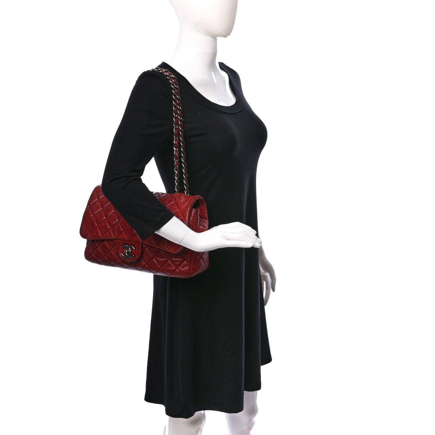 Chanel Lambskin Quilted Jumbo Single Flap Dark Red 2 of 9