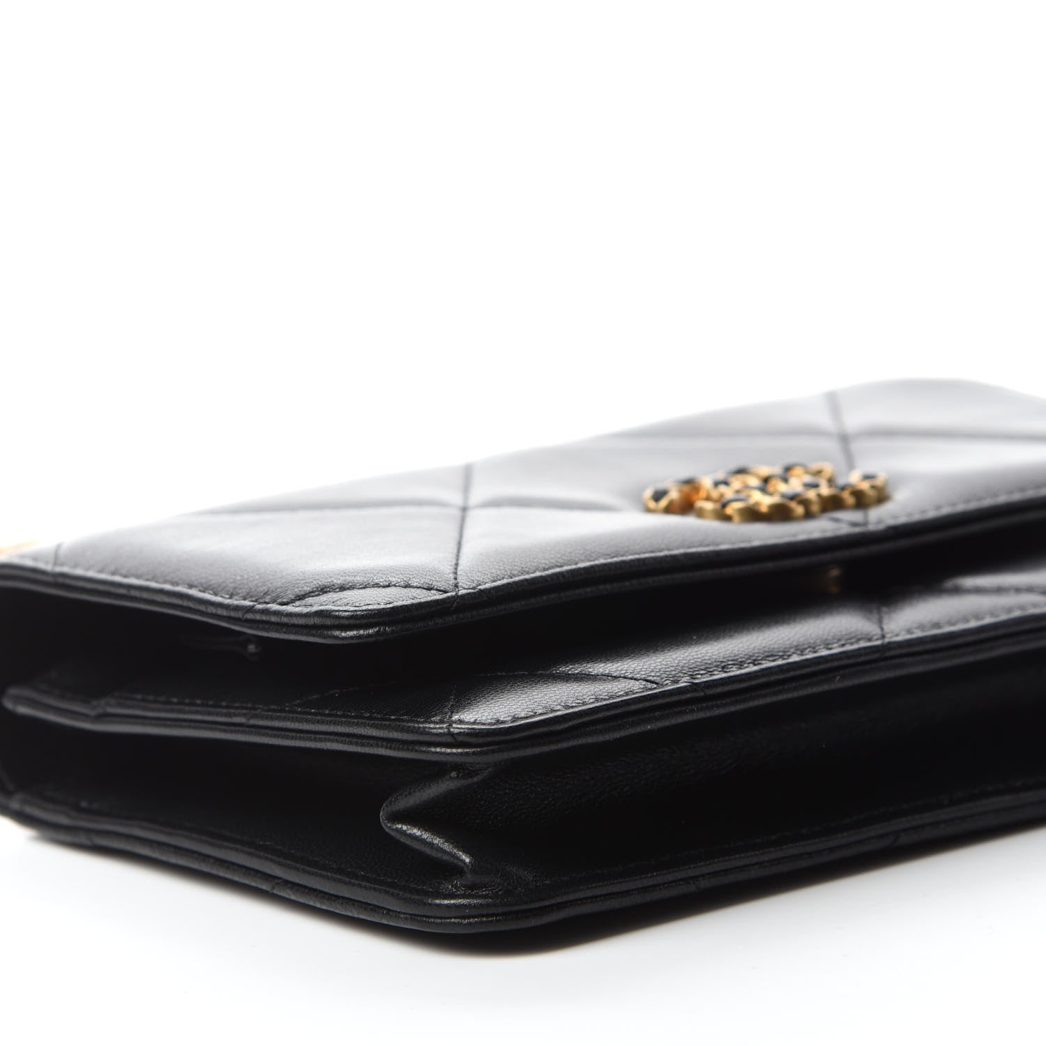 Chanel Shiny Goatskin Quilted Chanel 19 Wallet On Chain WOC Black 6 of 12