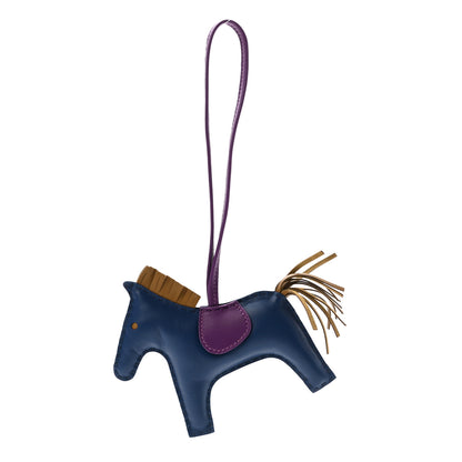 Hermes Milo Lambskin Grigri Rodeo Horse Bag Charm MM Bleu de Malte Kraft Violet 1 of 5