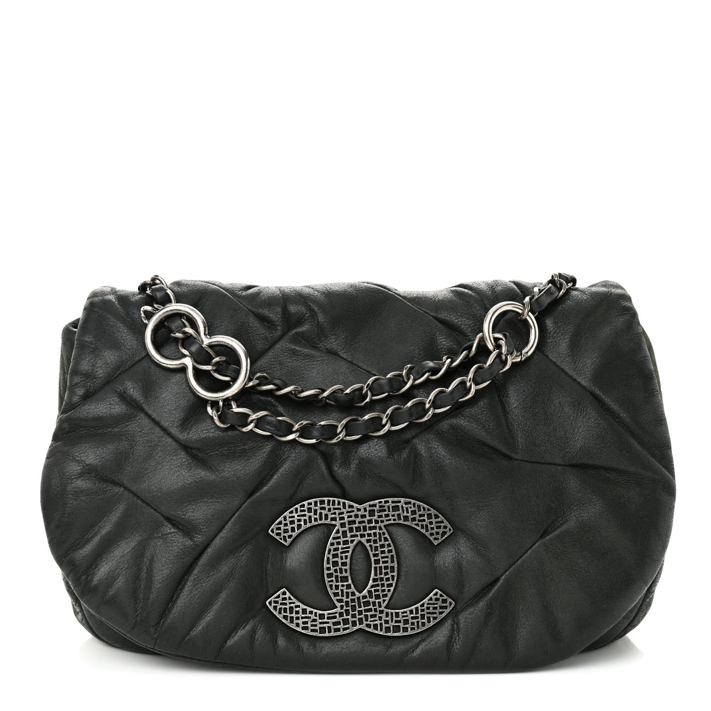 Iridescent Calfskin Glint Flap Black