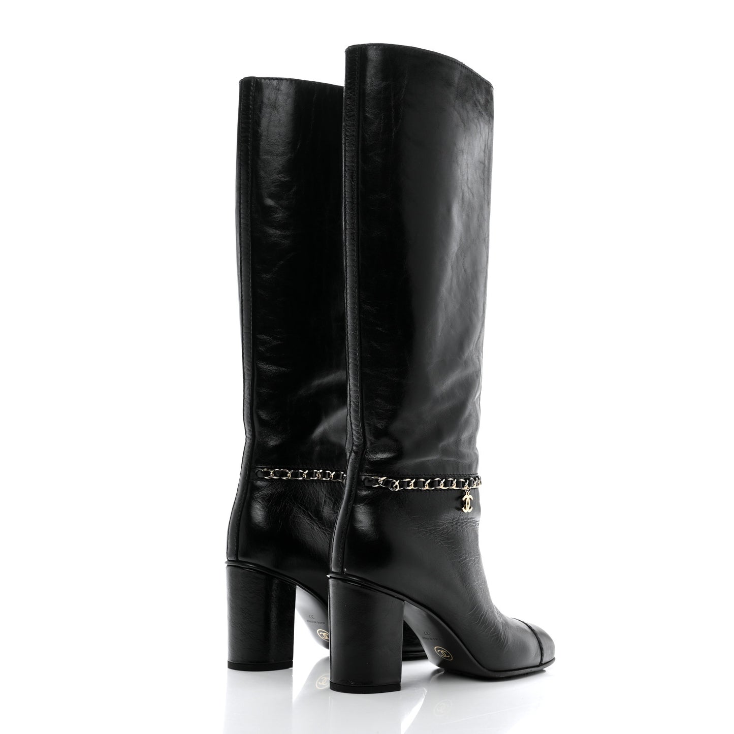 Calfskin Cap Toe Chain Boots 37 Black