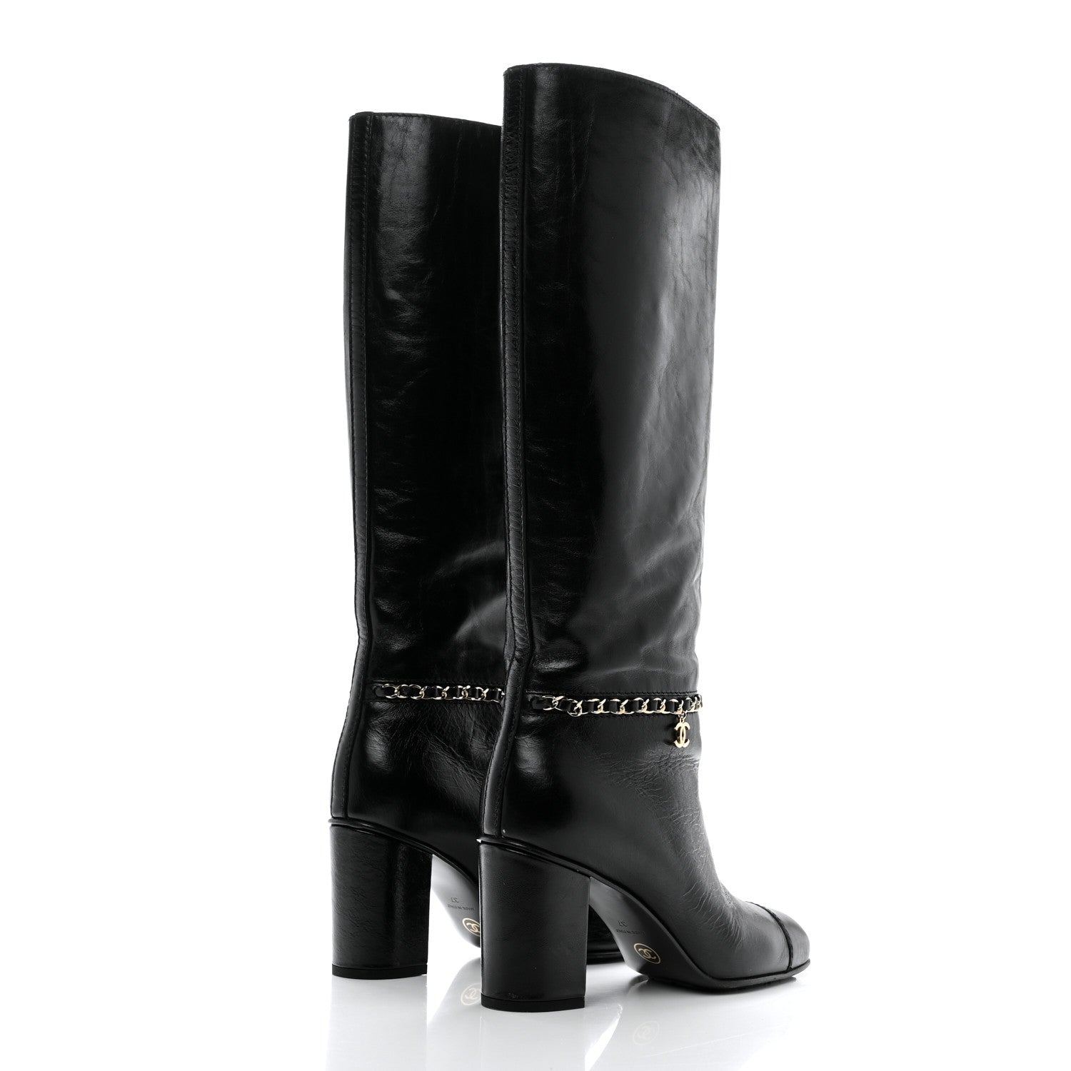 Chanel Calfskin Cap Toe Chain Boots 37 Black 4 of 9
