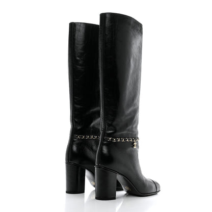 Chanel Calfskin Cap Toe Chain Boots 37 Black 4 of 9