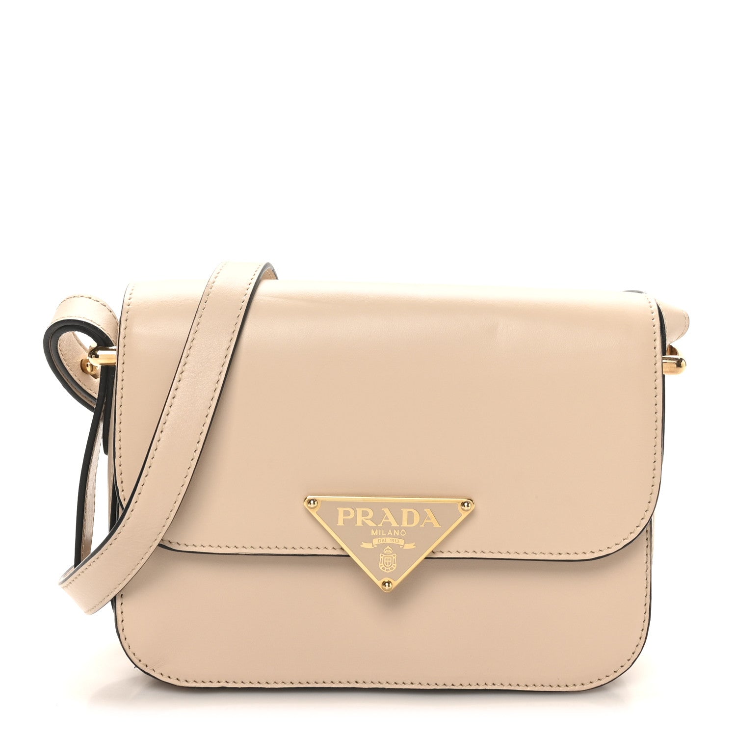 Prada Box Calfskin Triangle Embleme Flap Shoulder Bag Sabbia 1 of 9