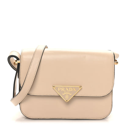 Prada Box Calfskin Triangle Embleme Flap Shoulder Bag Sabbia 1 of 9