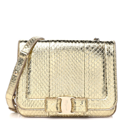Salvatore Ferragamo Metallic Snakeskin Small Vara Chain Crossbody Gold 1 of 10