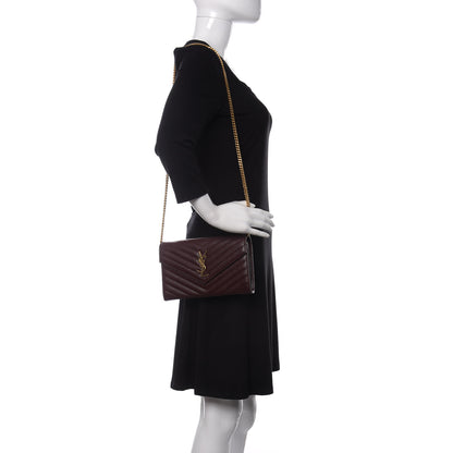 Saint Laurent Grain De Poudre Matelasse Chevron Monogram Chain Wallet Rouge Legion 2 of 9
