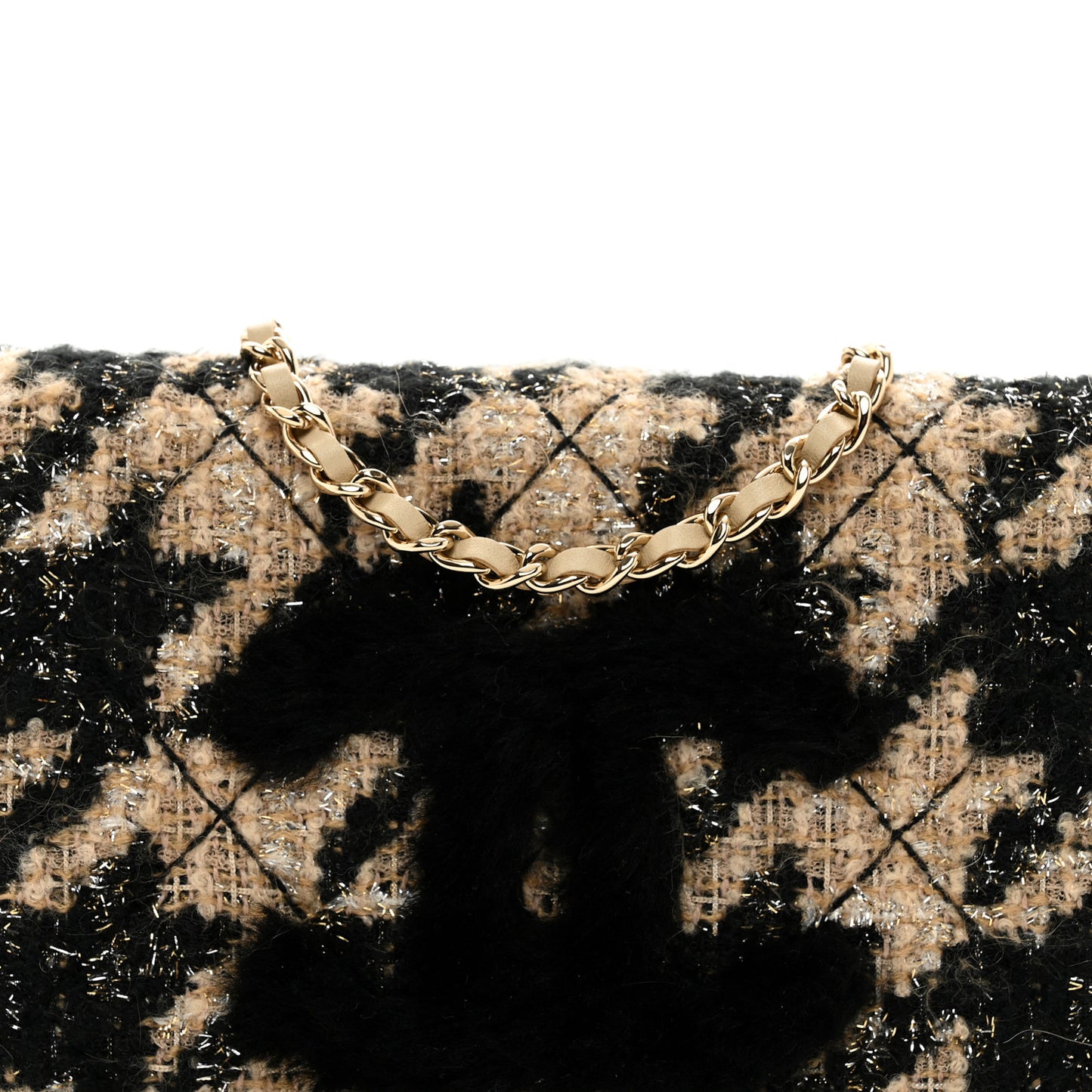 Tweed Shearling Quilted Chanel Wallet On Chain WOC and Coin Purse Beige Black