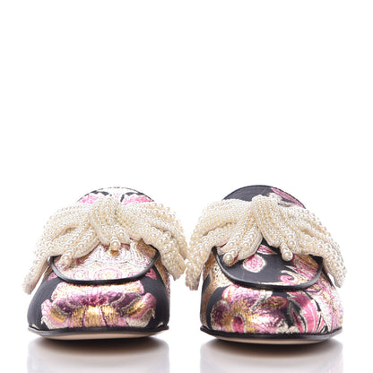 Gucci Iridescent Brocade Pearl Bow Womens Princetown Slippers 35.5 Black Pink 2 of 9