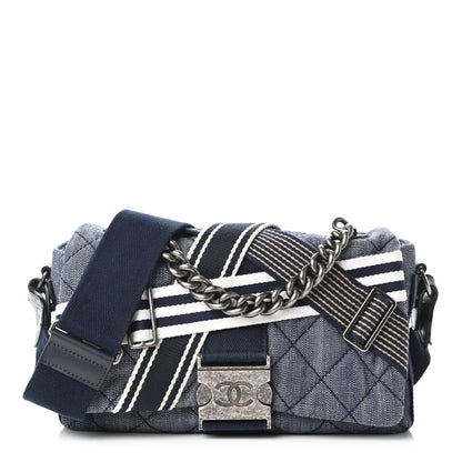 Chanel Denim Quilted Medium Airlines Buckle Messenger Bag Blue 1 of 10