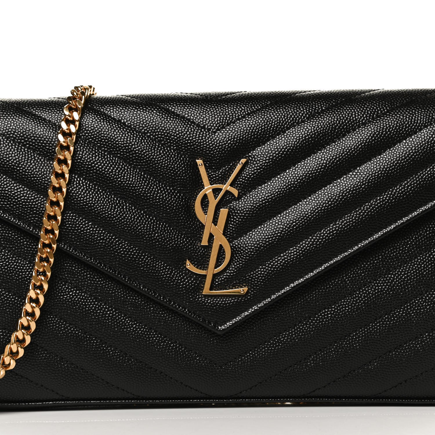 Saint Laurent Grain De Poudre Matelasse Chevron Monogram Chain Wallet Black 8 of 11