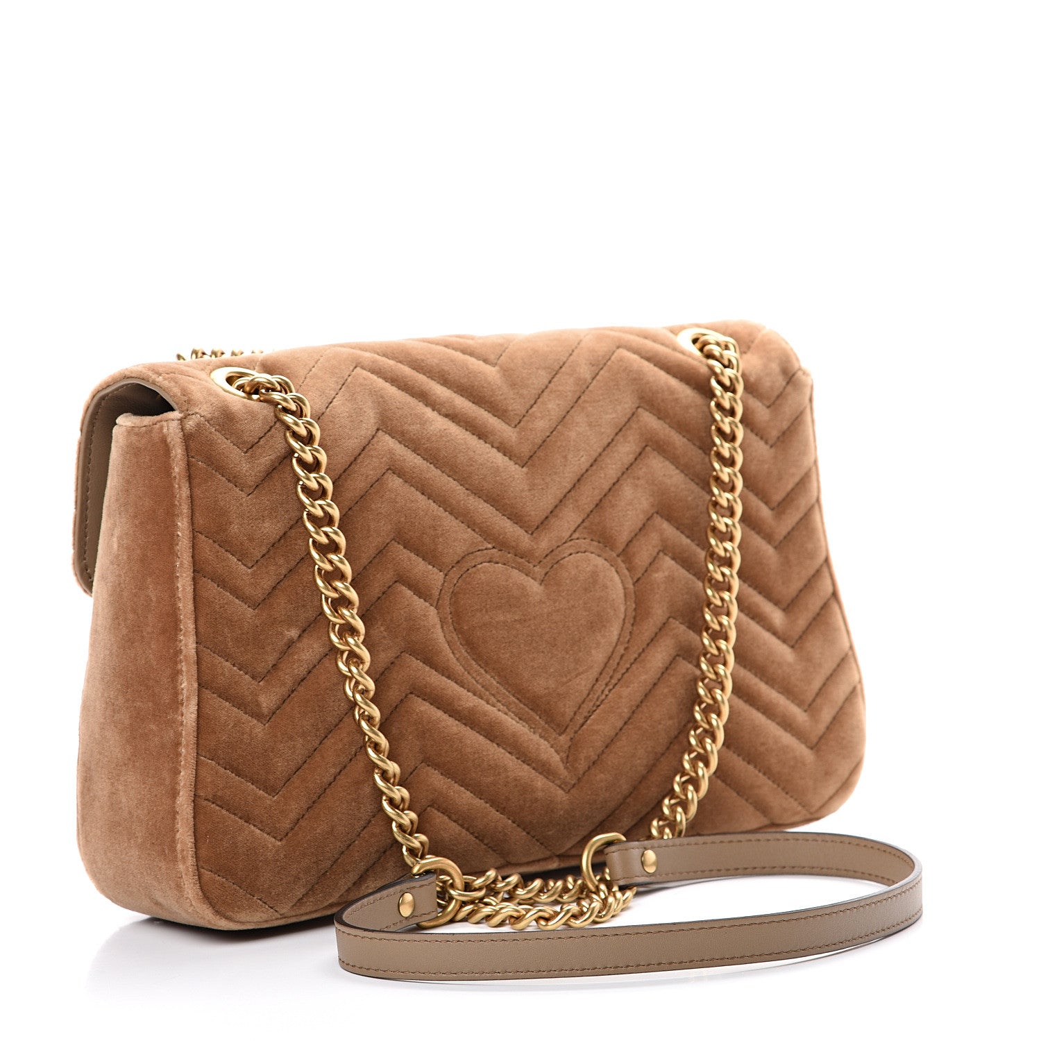Gucci Velvet Matelasse Medium GG Marmont Shoulder Bag Taupe 2 of 11