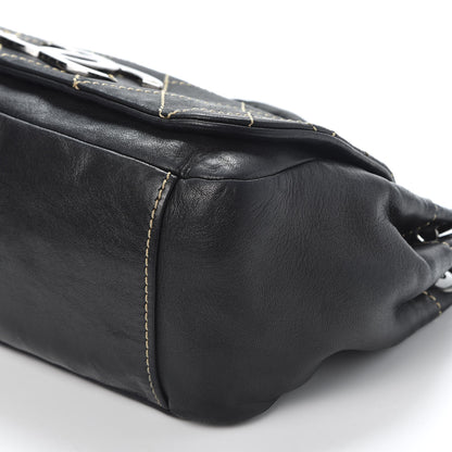 Chanel Lambskin Contrast Stitch Surpique Accordion Flap Black 6 of 9