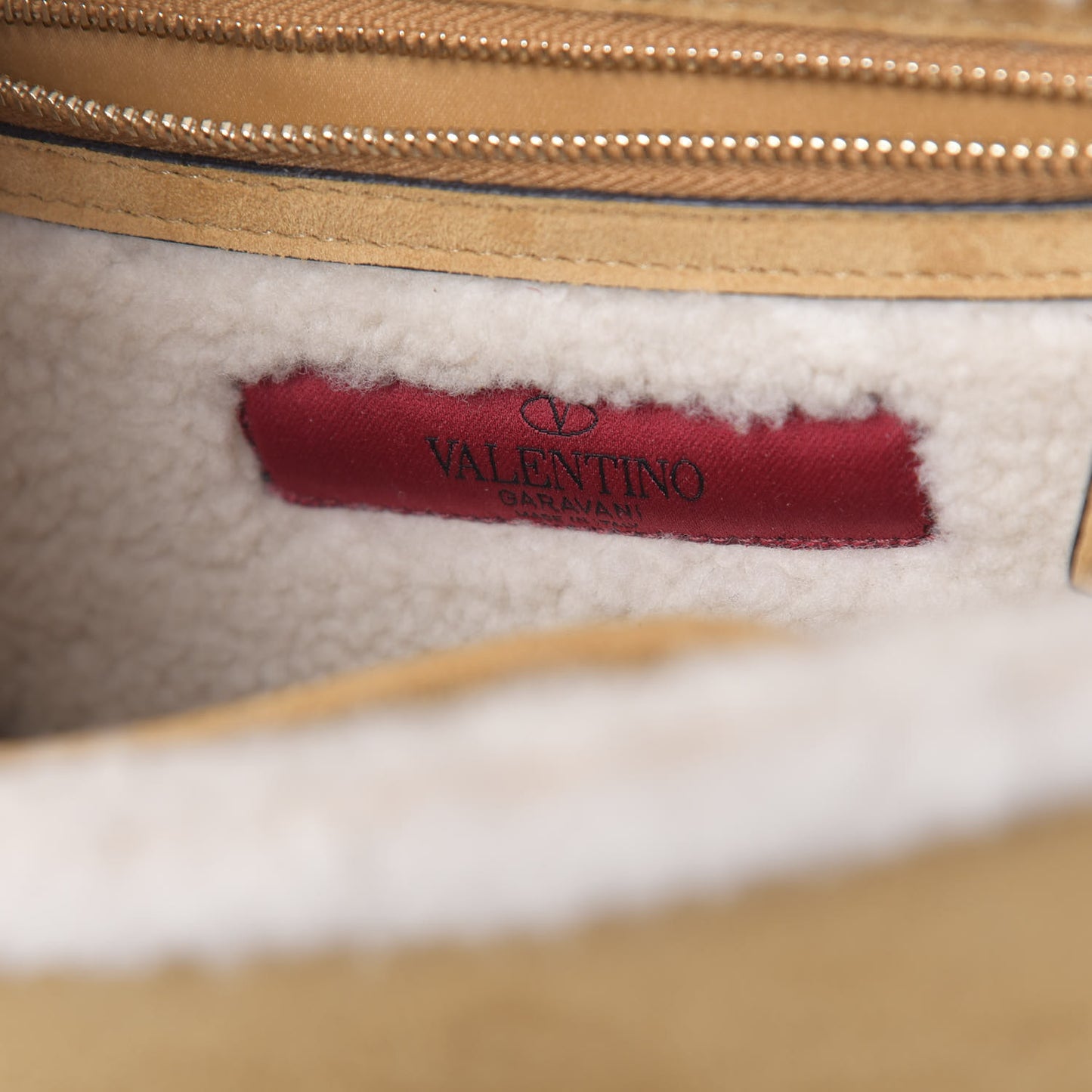 Shearling Small Glam Lock Rockstud Flap Tan