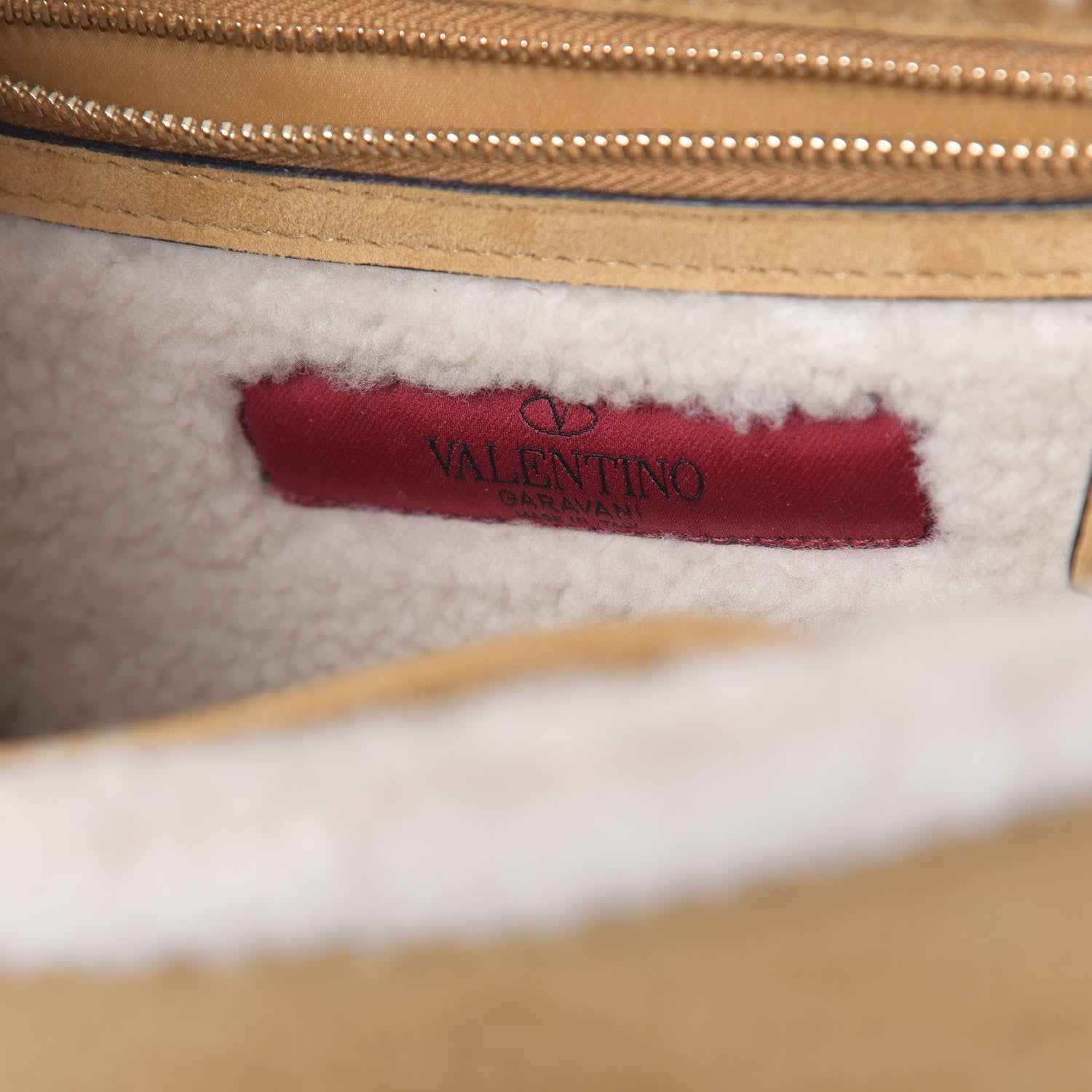 Valentino Garavani Shearling Small Glam Lock Rockstud Flap Tan 6 of 9