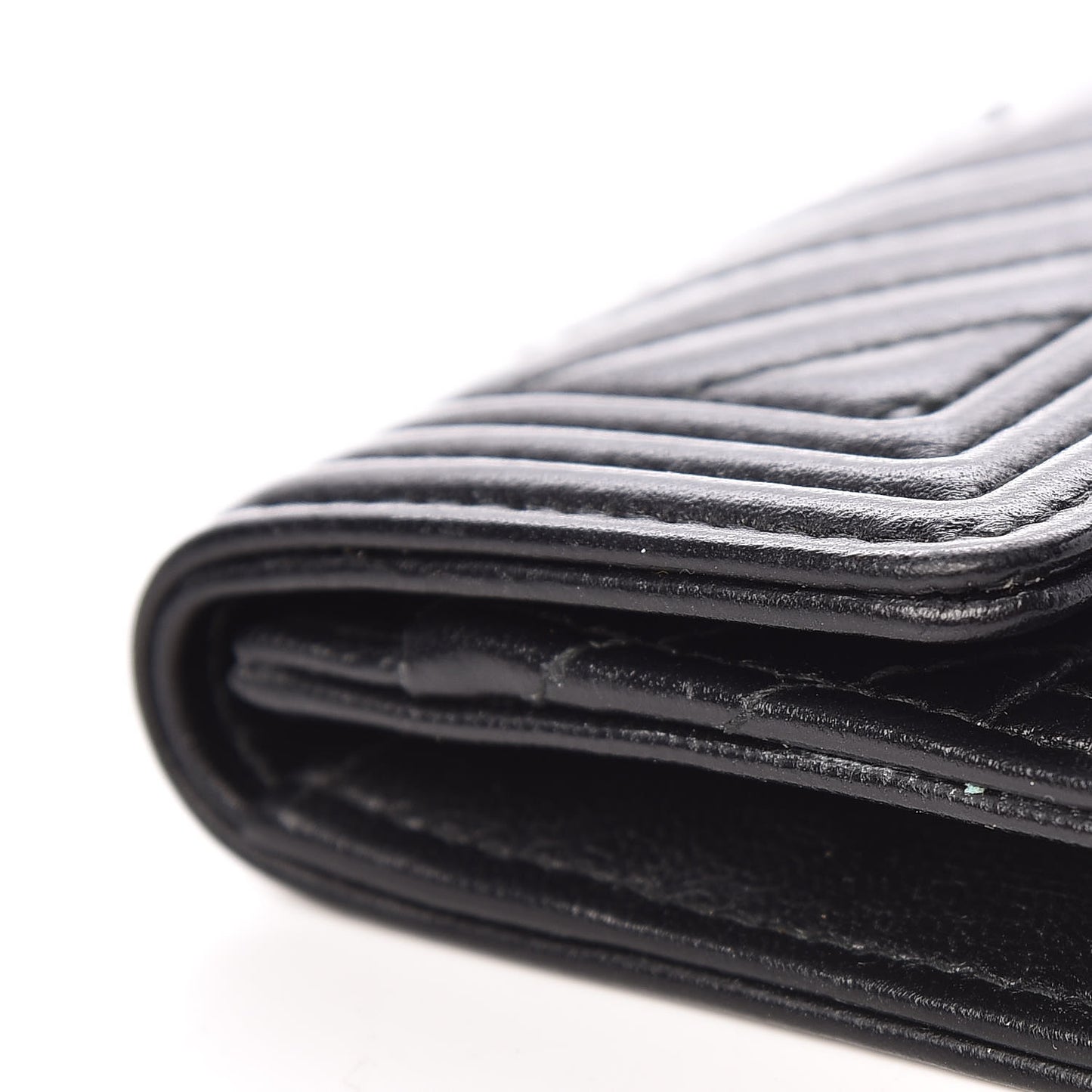 Lambskin Chevron Quilted Boy Card Holder Wallet Black