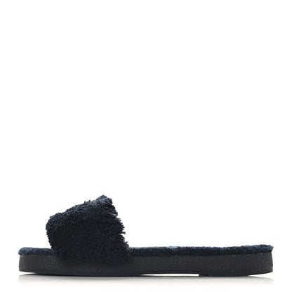 Chanel Terry CC Flat Mules Sandals 37 Navy 1 of 7